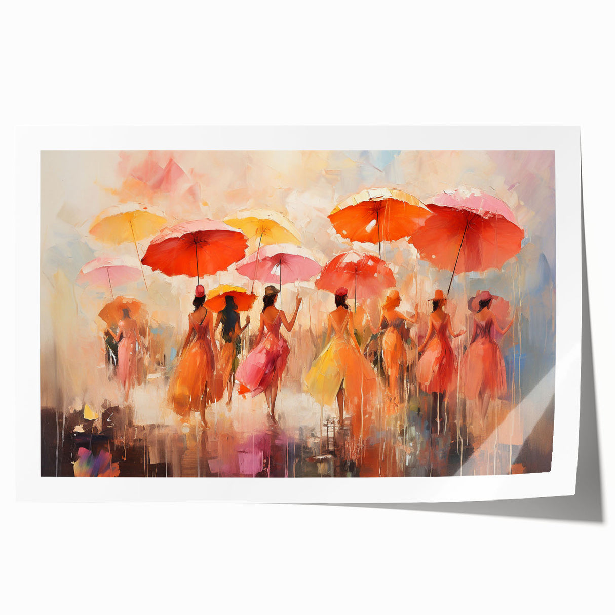 Abstract figurative design wall art print showcasing vibrant colors and dynamic shapes, rolled for easy shipping and display options.