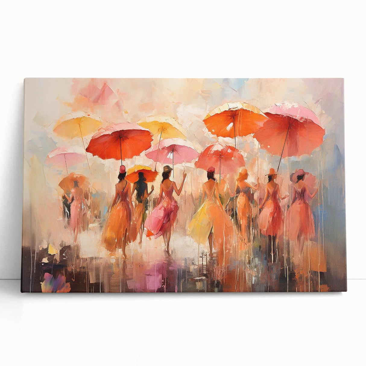 Abstract figurative wall art on stretched canvas, showcasing vibrant colors and fluid shapes, perfect for modern home decor.