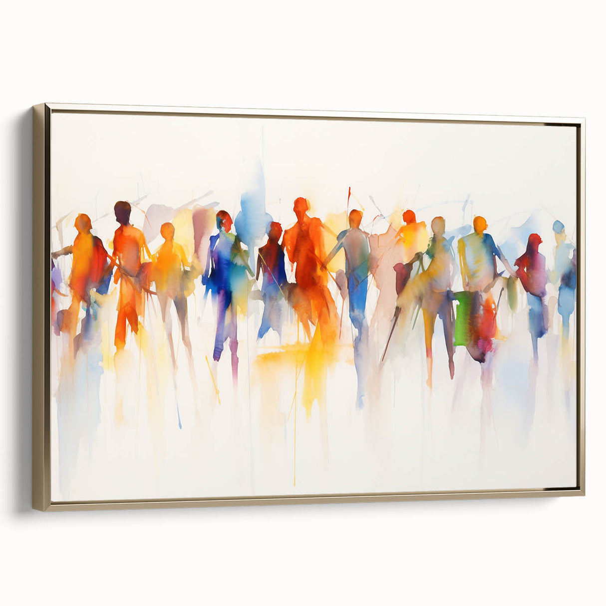 Framed abstract figurative wall art showcasing a vibrant gold design, displayed in a modern setting with a sleek frame, perfect for contemporary decor.