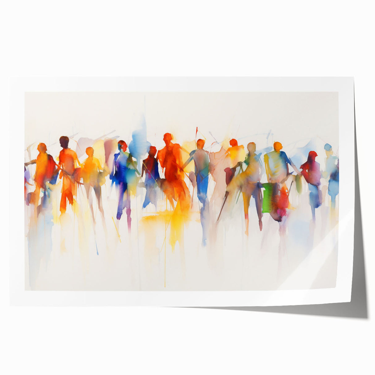 Abstract figurative wall art print showcasing vibrant colors and dynamic shapes, rolled for easy handling and display. Perfect for modern home decor.