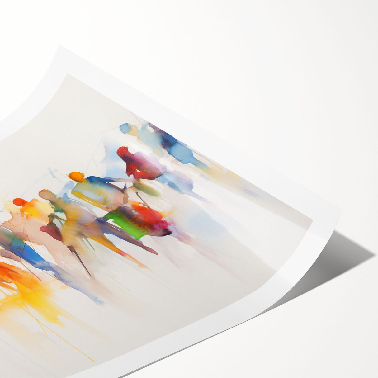 Abstract figurative design wall art print showcasing vibrant colors and dynamic shapes, rolled for easy framing and display in any setting.