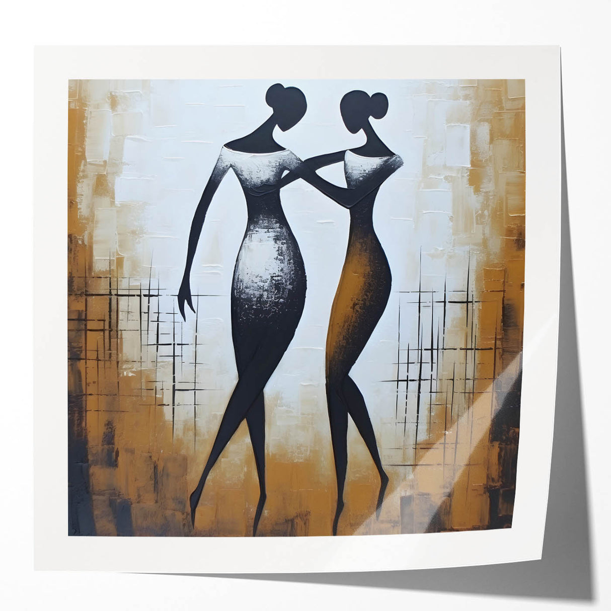 Abstract figurative wall art print showcasing vibrant colors and dynamic shapes, ideal for modern decor and artistic expression.