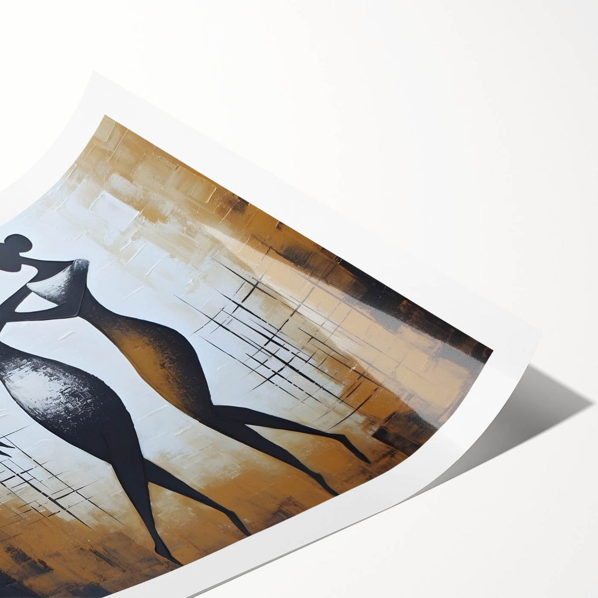 Abstract figurative wall art print showcasing vibrant colors and dynamic shapes, rolled for easy framing and displaying in modern decor.