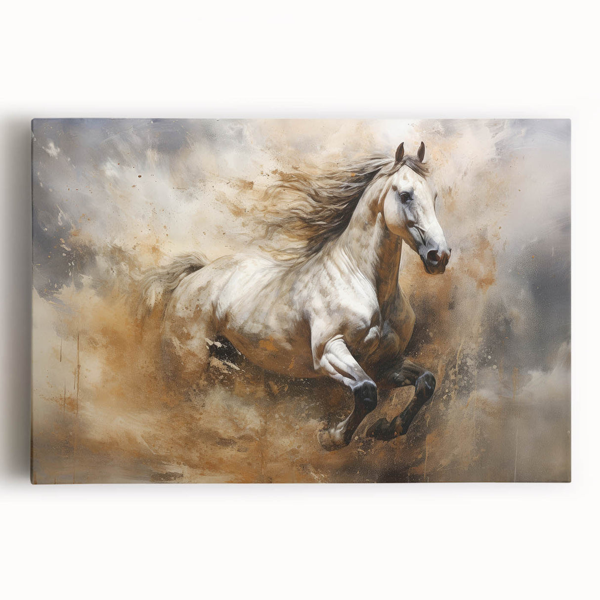 Abstract figurative wall art design on stretched canvas, showcasing vibrant colors and dynamic shapes perfect for modern home decor.