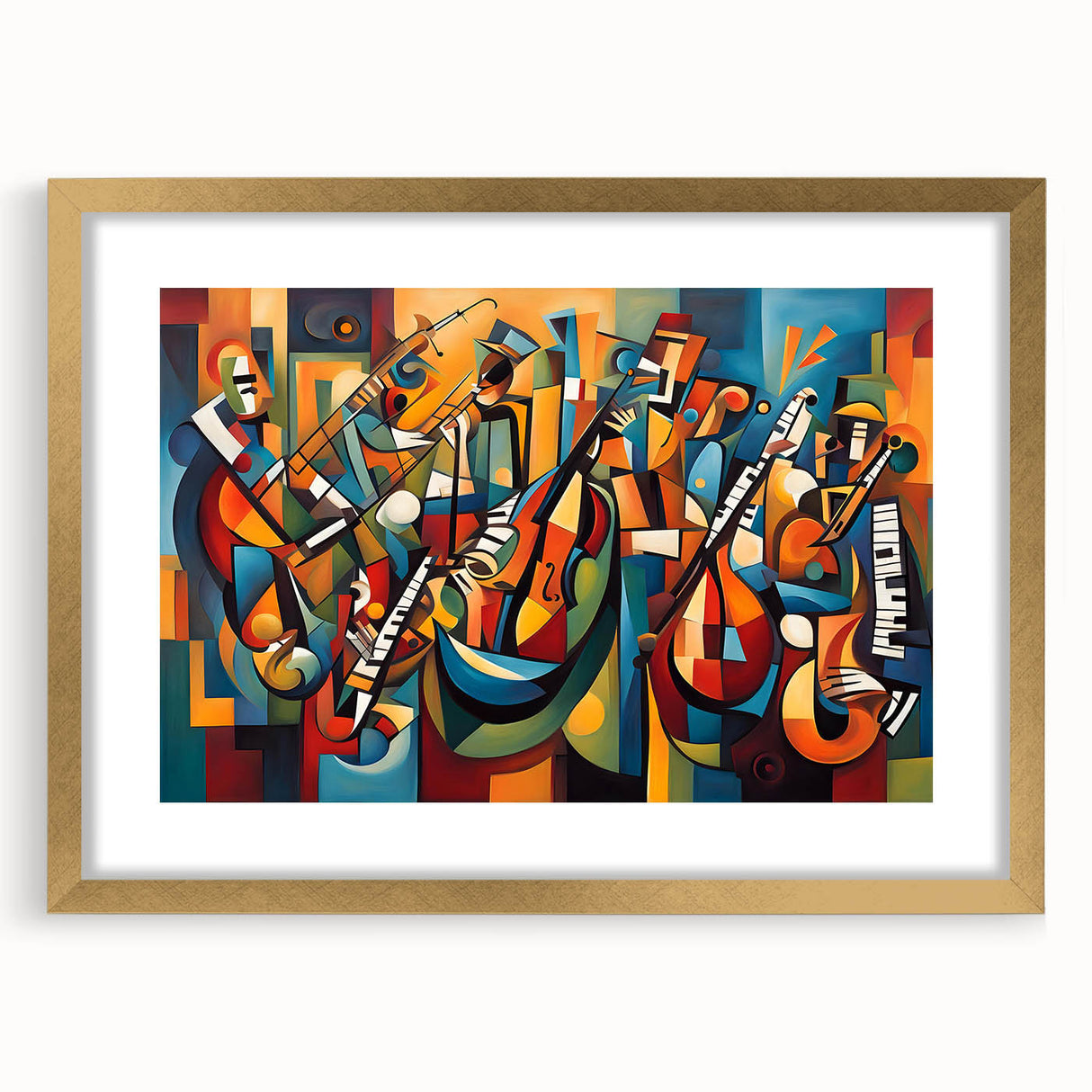 Framed abstract figurative wall art featuring a gold mat and sleek design, perfect for modern decor in living spaces or offices.