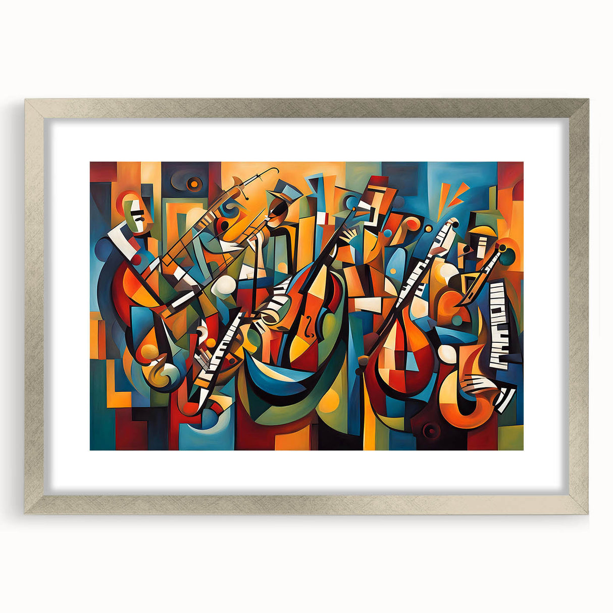 Framed abstract figurative wall art collection featuring a silver mat and sleek design, ideal for modern home decor.