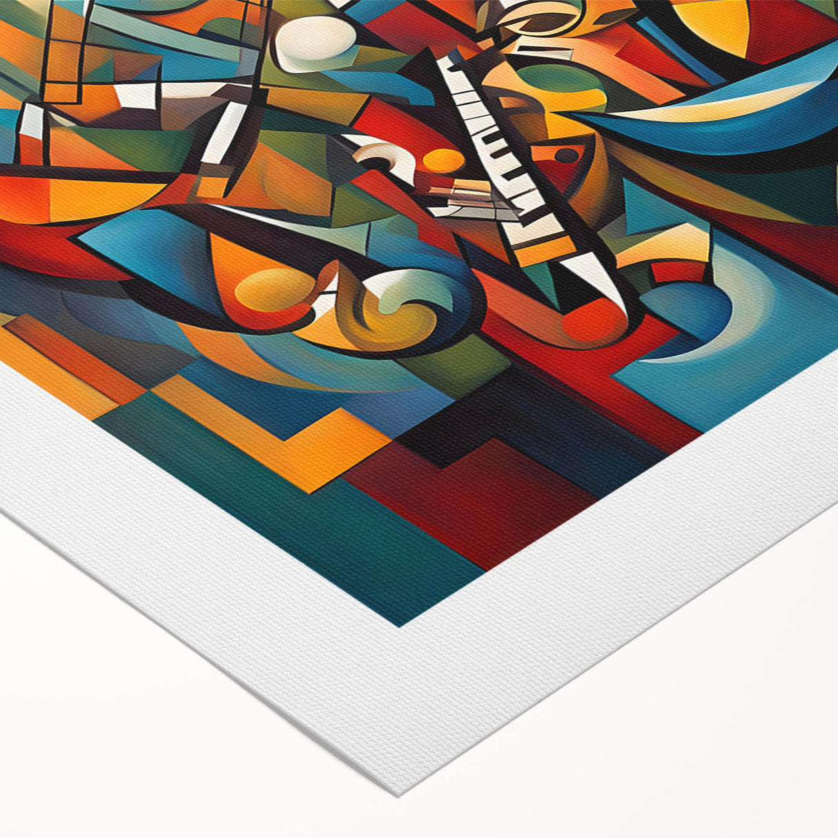 Abstract figurative wall art design on rolled canvas, showcasing vibrant colors and dynamic shapes, ideal for modern home decor.