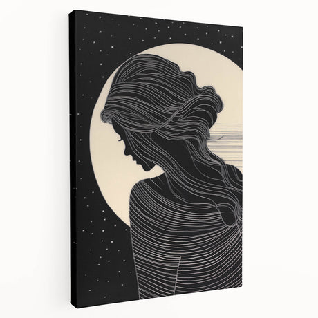 Abstract figurative wall art collection in stretched canvas, showcasing vibrant colors and dynamic shapes from a side view, ideal for modern decor.