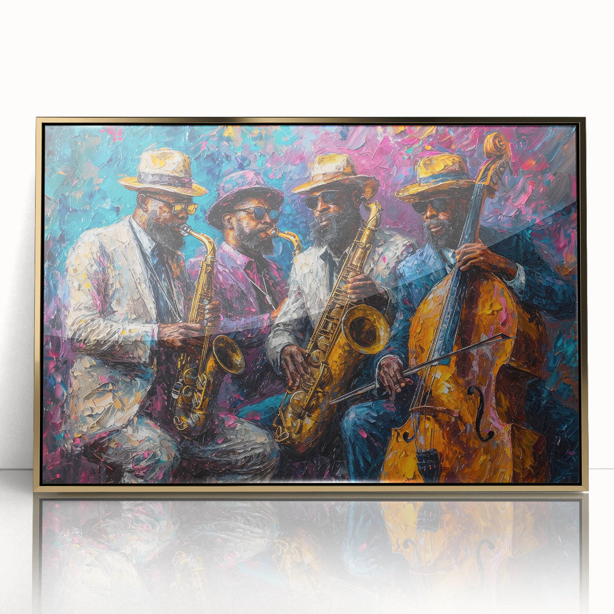 Framed abstract figurative wall art with gold accents, showcasing a modern design that adds elegance to any room decor.