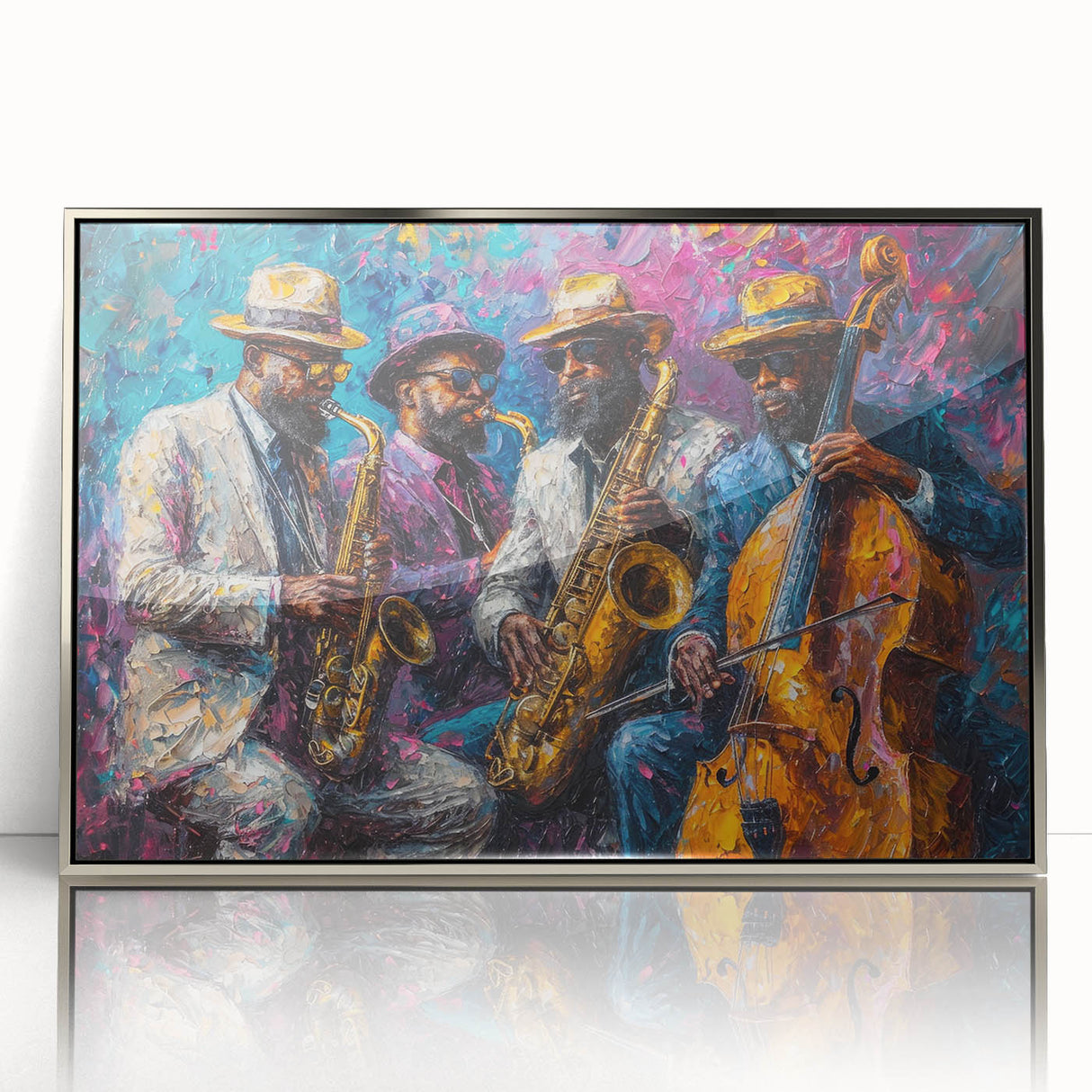 Framed abstract figurative wall art design in silver acrylic, showcasing elegant shapes and textures, perfect for modern decor.