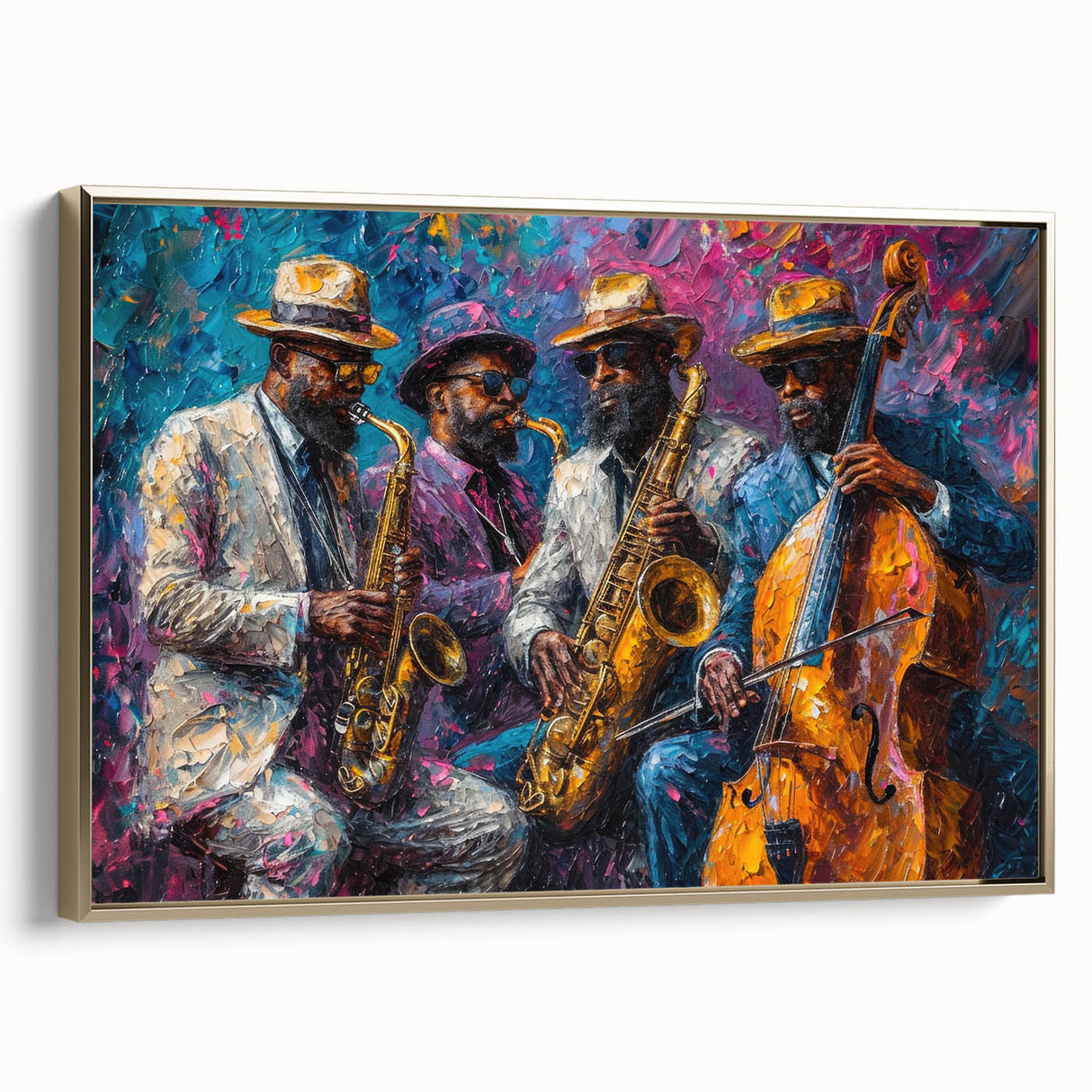 Framed abstract figurative wall art featuring a gold and black design, showcasing a modern aesthetic perfect for contemporary decor.