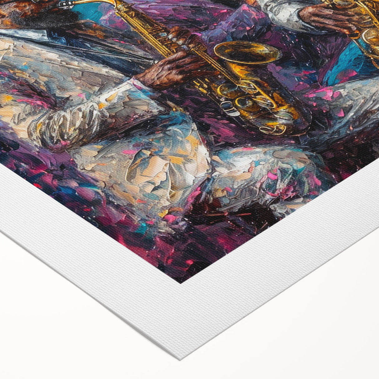 Abstract figurative design wall art on rolled canvas, showcasing vibrant colors and dynamic shapes, ideal for modern home decor.