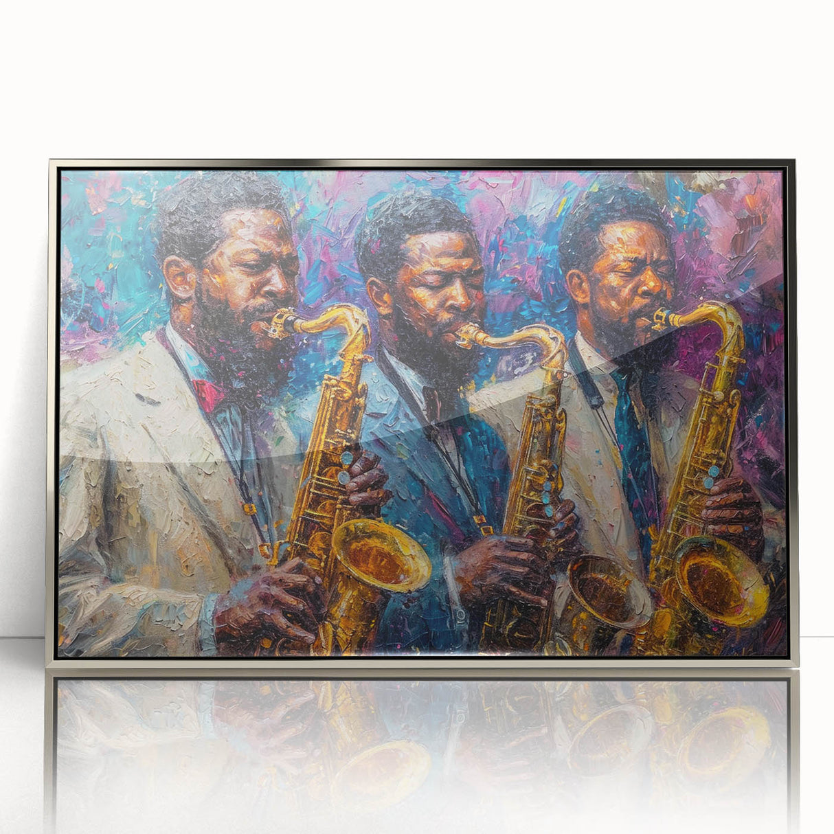 Framed abstract figurative wall art design featuring fluid silver and gray shapes, ideal for modern home decor, adding elegance to any space.