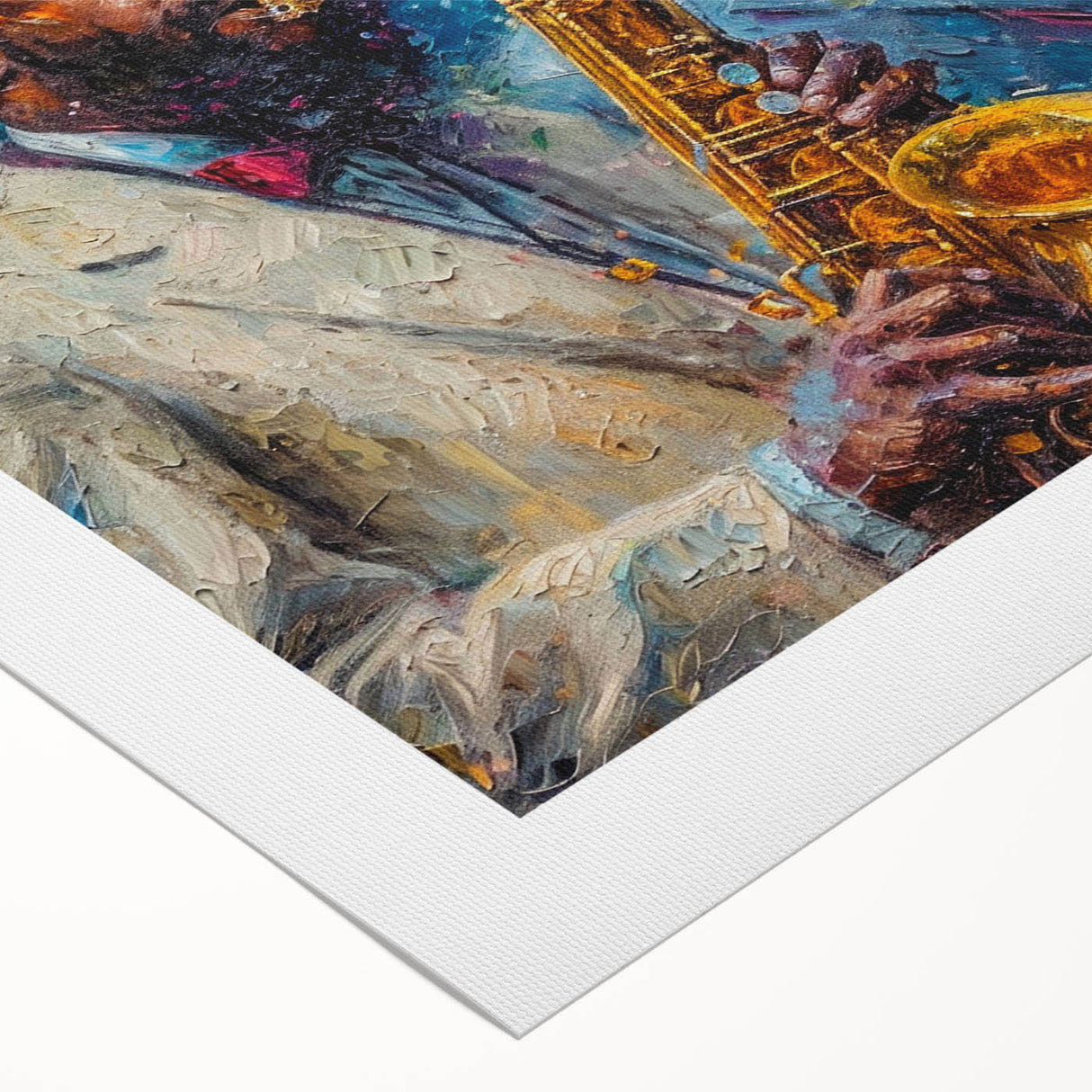 Abstract figurative wall art featuring vibrant colors and dynamic shapes on rolled canvas, perfect for modern home decor and artistic expression.