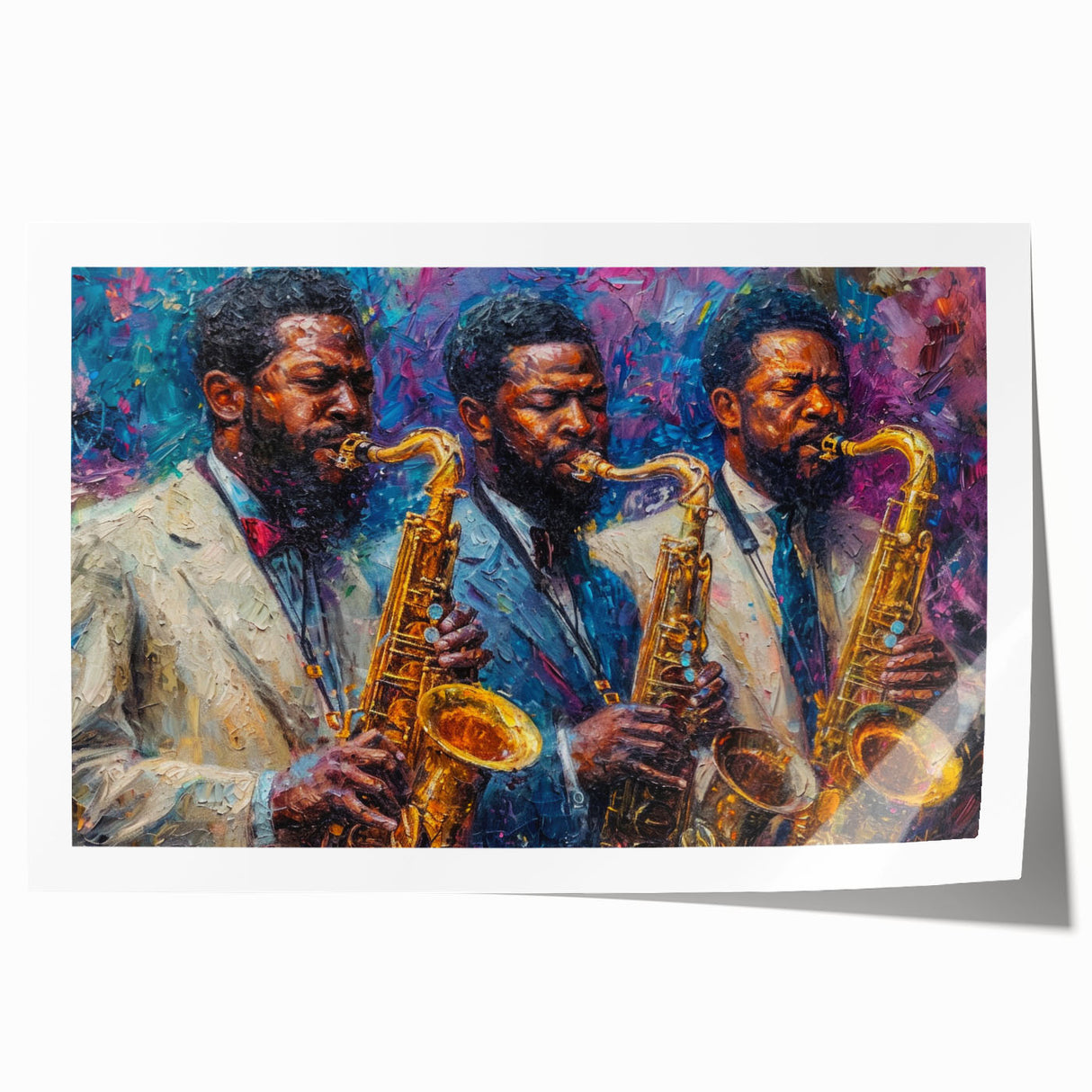 Rolled abstract figurative wall art print showcasing vibrant colors and fluid shapes, ideal for modern home decor and artistic expression.