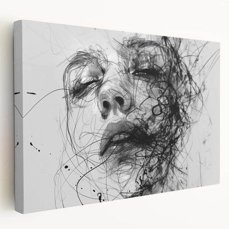 Abstract figurative wall art on stretched canvas showcases vibrant colors and dynamic shapes, perfect for modern decor in living spaces.