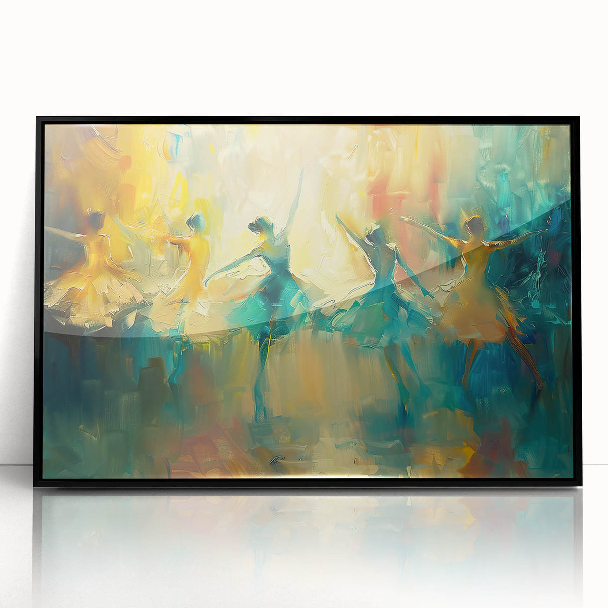 Framed abstract figurative wall art featuring bold colors and unique shapes, designed to enhance modern home decor in a black frame.