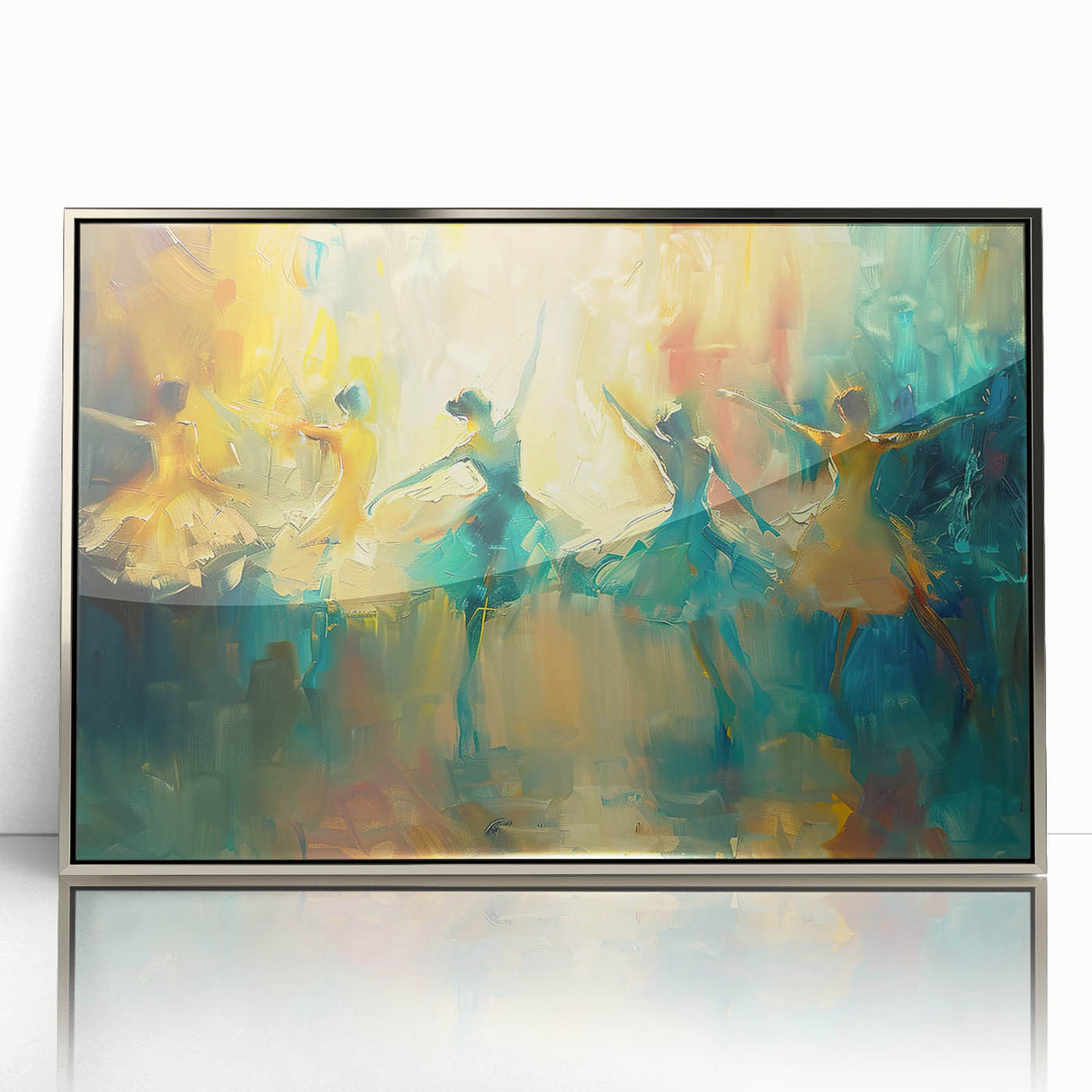 Framed abstract figurative wall art design in silver tones, showcasing dynamic shapes and modern artistic flair, perfect for contemporary decor.