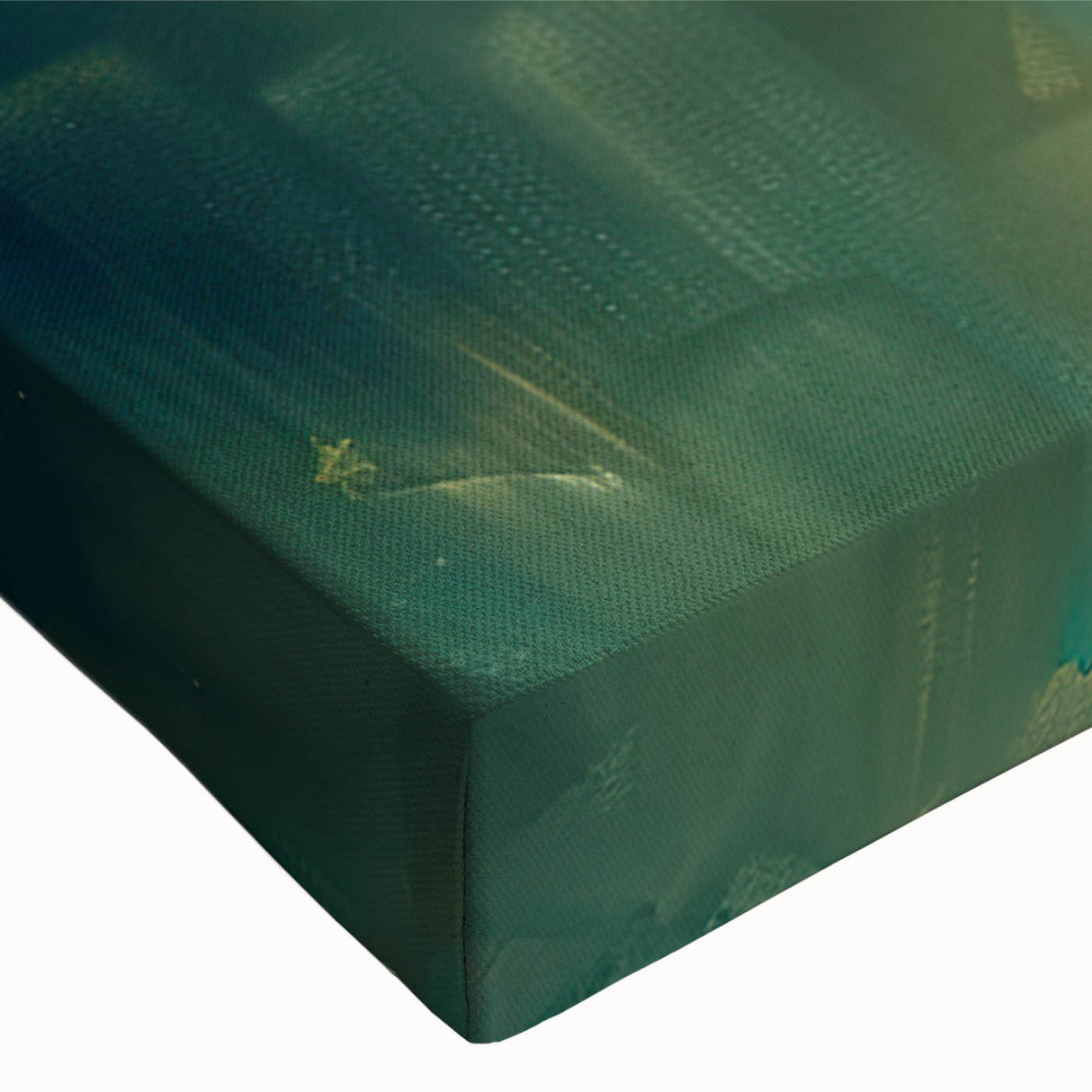 Close-up of an abstract figurative wall art design on stretched canvas, showcasing vibrant colors and intricate textures, perfect for modern decor.