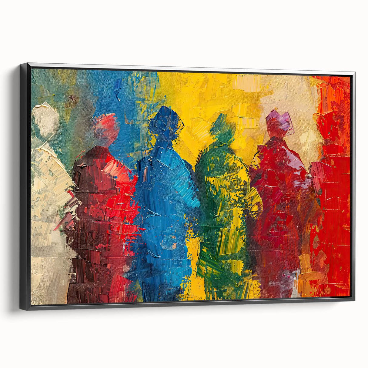 Framed abstract figurative wall art featuring a dynamic blue and black design, showcasing unique shapes and textures, perfect for modern decor.
