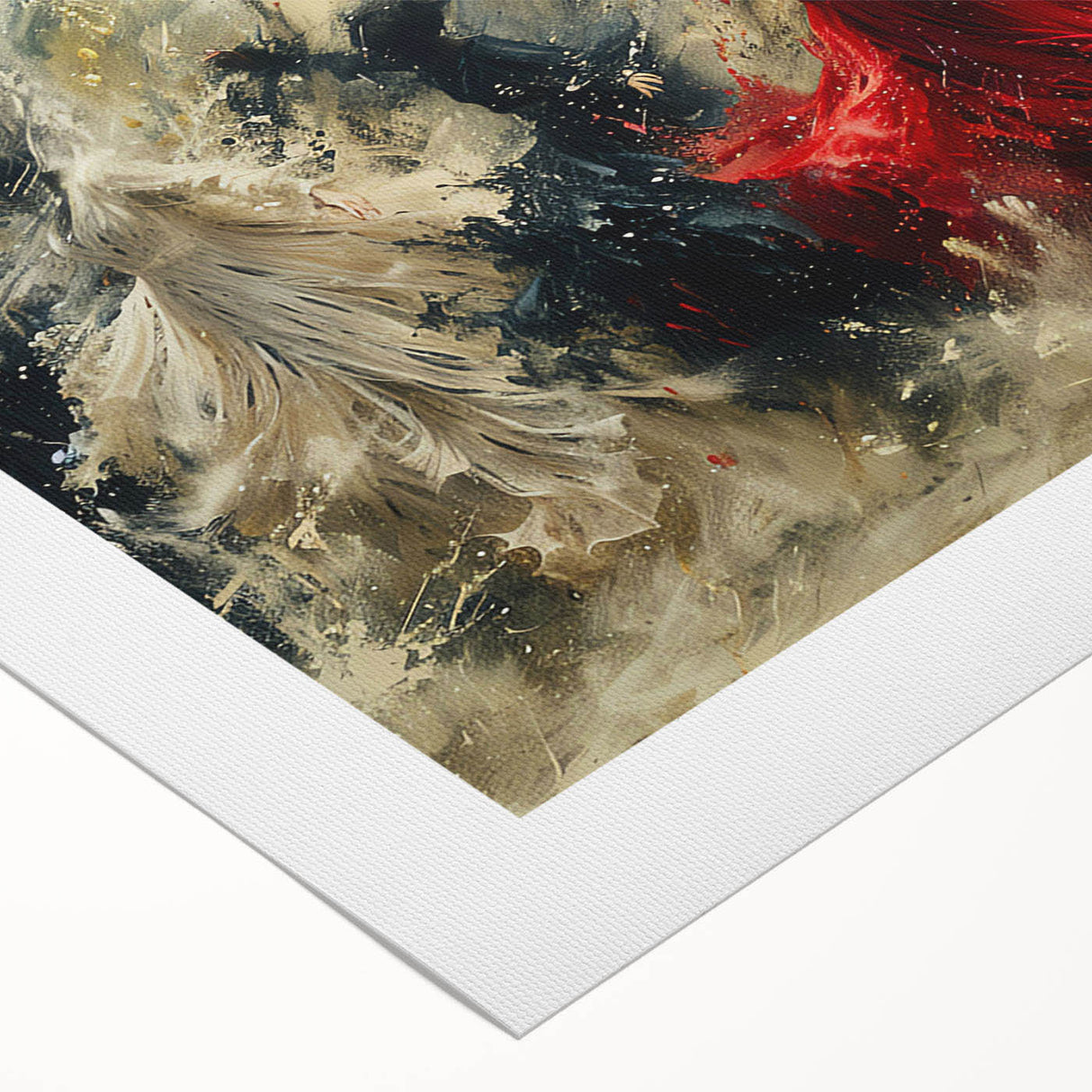 Abstract figurative wall art design on rolled canvas showcasing vibrant colors and dynamic shapes, ideal for modern home decor or art enthusiasts.