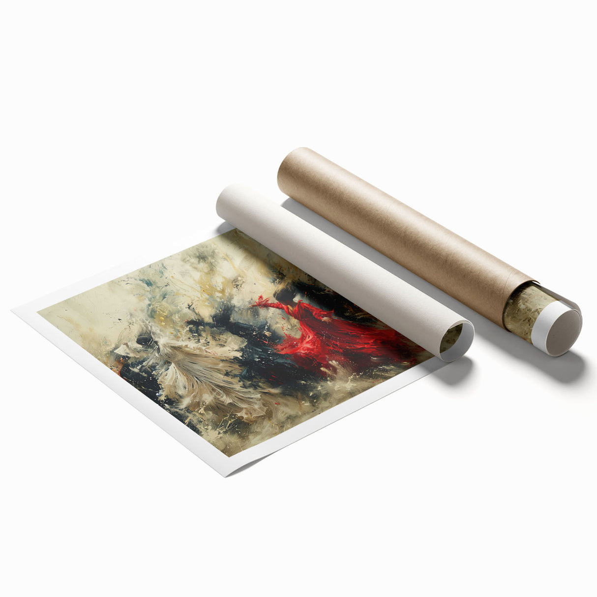 Abstract figurative wall art print showcasing vibrant colors and dynamic shapes, perfect for modern home decor or office spaces.