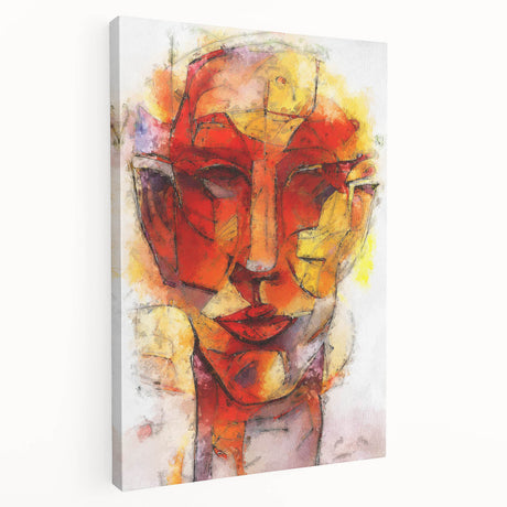 Abstract figurative design wall art on stretched canvas, showcasing vibrant colors and fluid shapes, perfect for modern home decor.