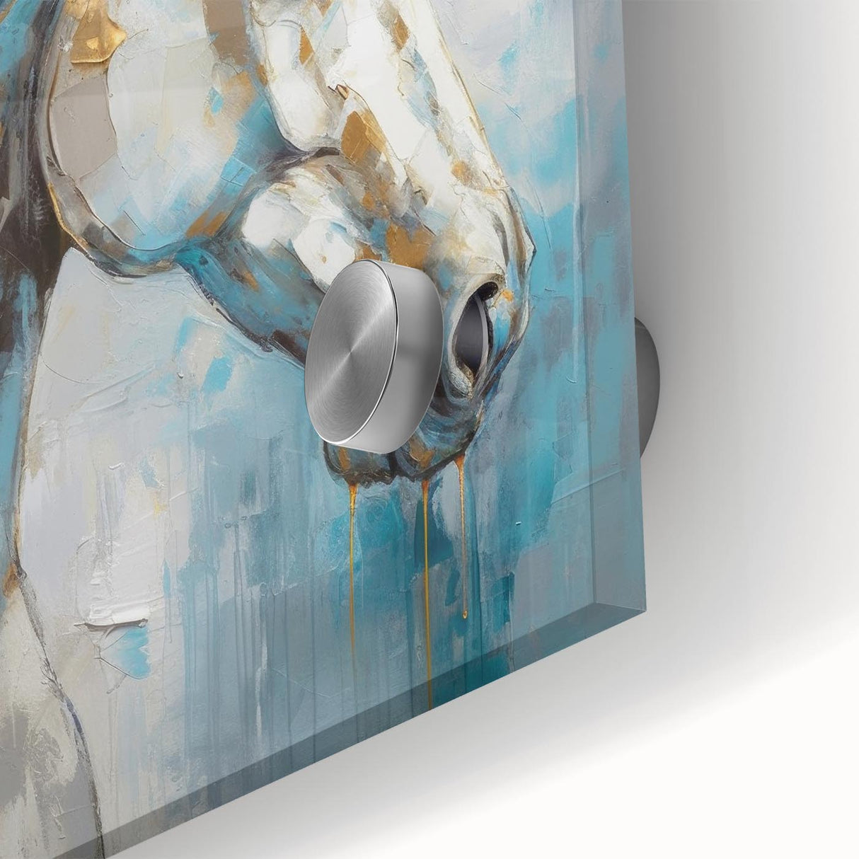 Close-up of a contemporary abstract figurative wall art piece made of acrylic glass, showcasing vibrant colors and intricate textures, ideal for modern decor.