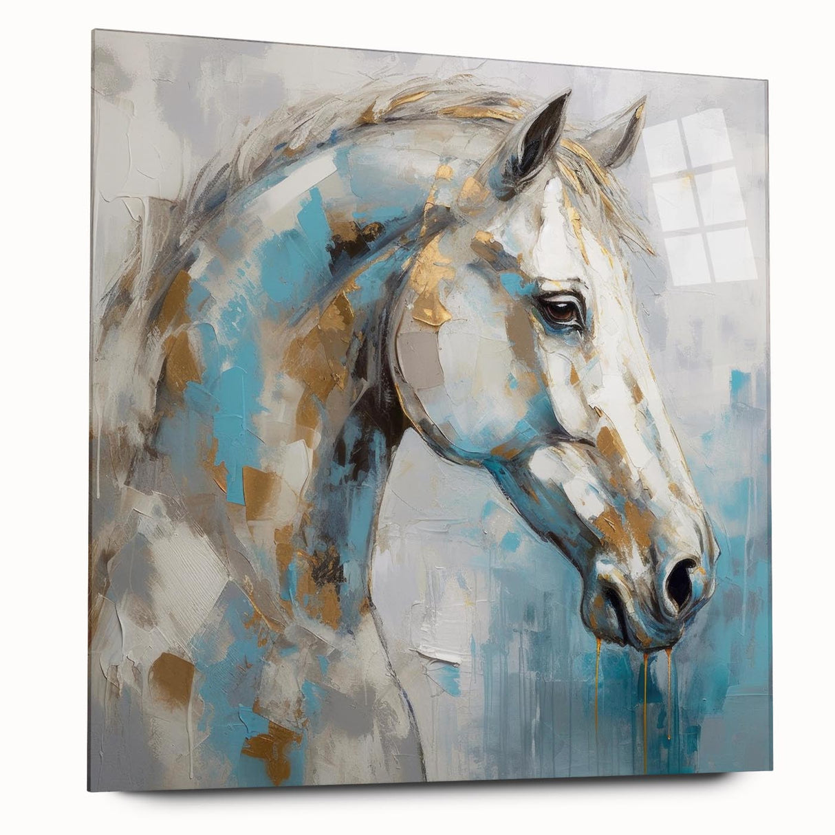 Abstract figurative wall art design showcasing vibrant colors and dynamic shapes, displayed in an acrylic glass frame from a modern art collection.