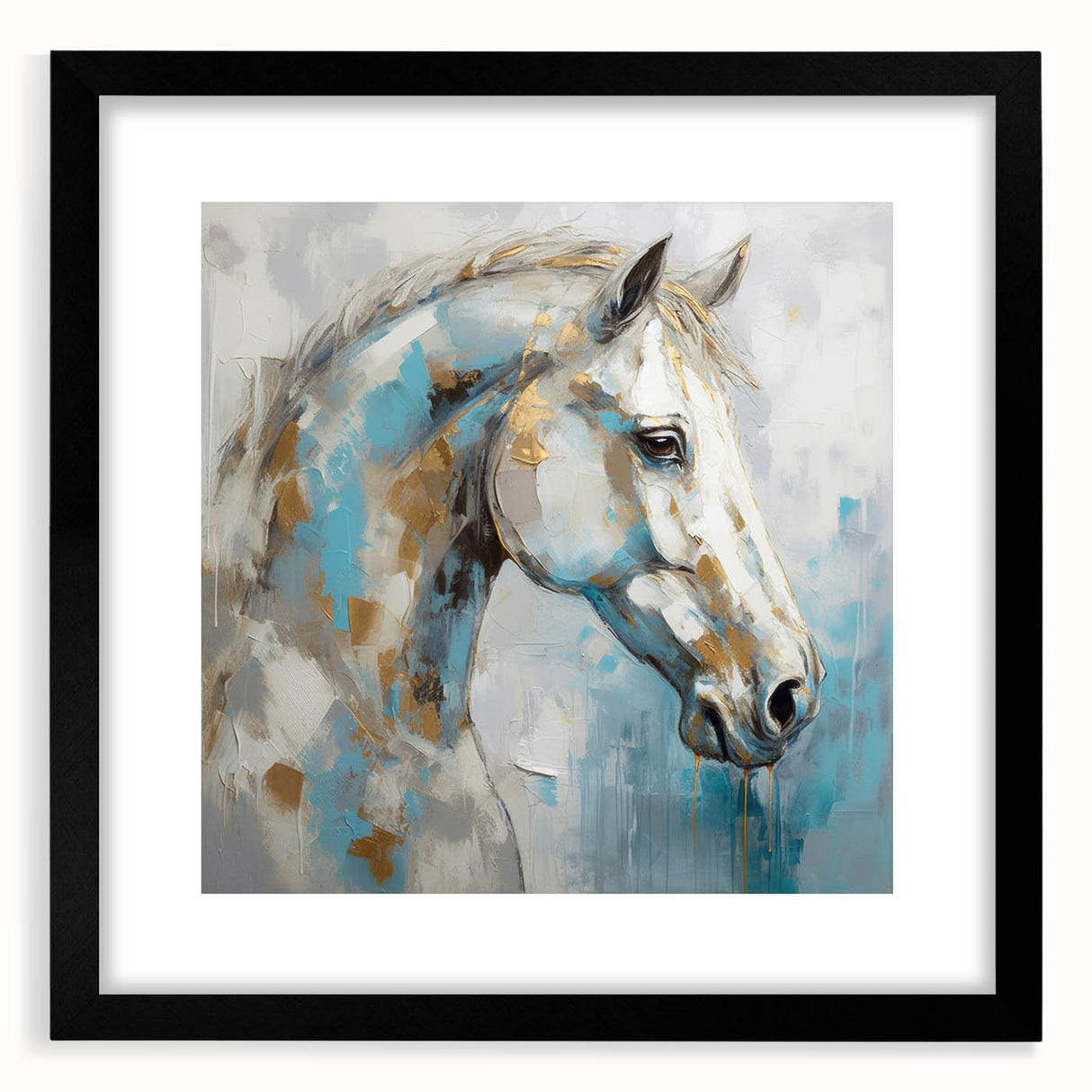 Abstract figurative wall art collection displayed in a black frame with mat, showcasing vibrant colors and modern design elements, perfect for contemporary decor.