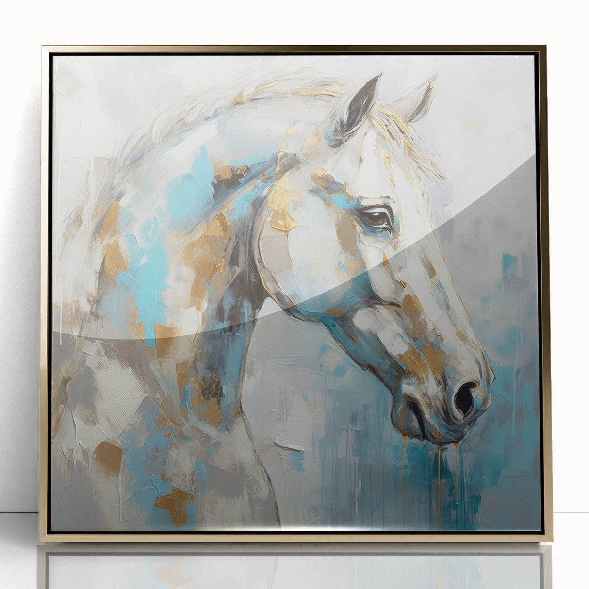 Framed abstract figurative wall art design featuring gold accents and modern aesthetics, perfect for contemporary home decor.