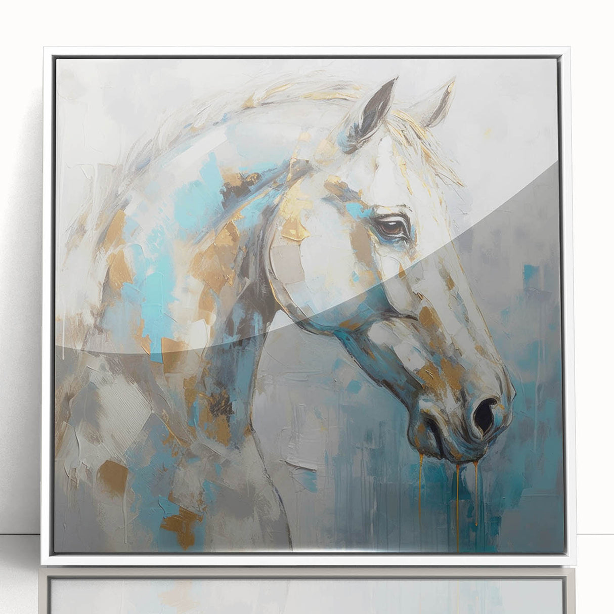 Framed abstract figurative wall art with a modern design, showcasing vibrant colors and dynamic shapes against a white background.