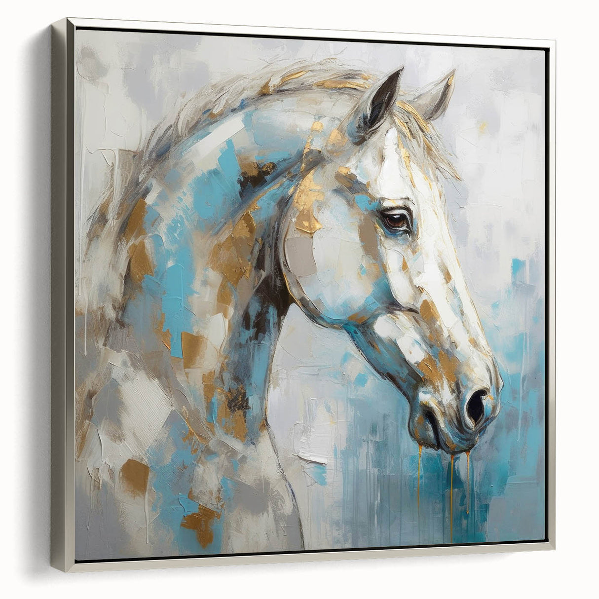 Framed abstract figurative wall art showcasing a dynamic silver design, elegantly displayed with a modern aesthetic and side view perspective.