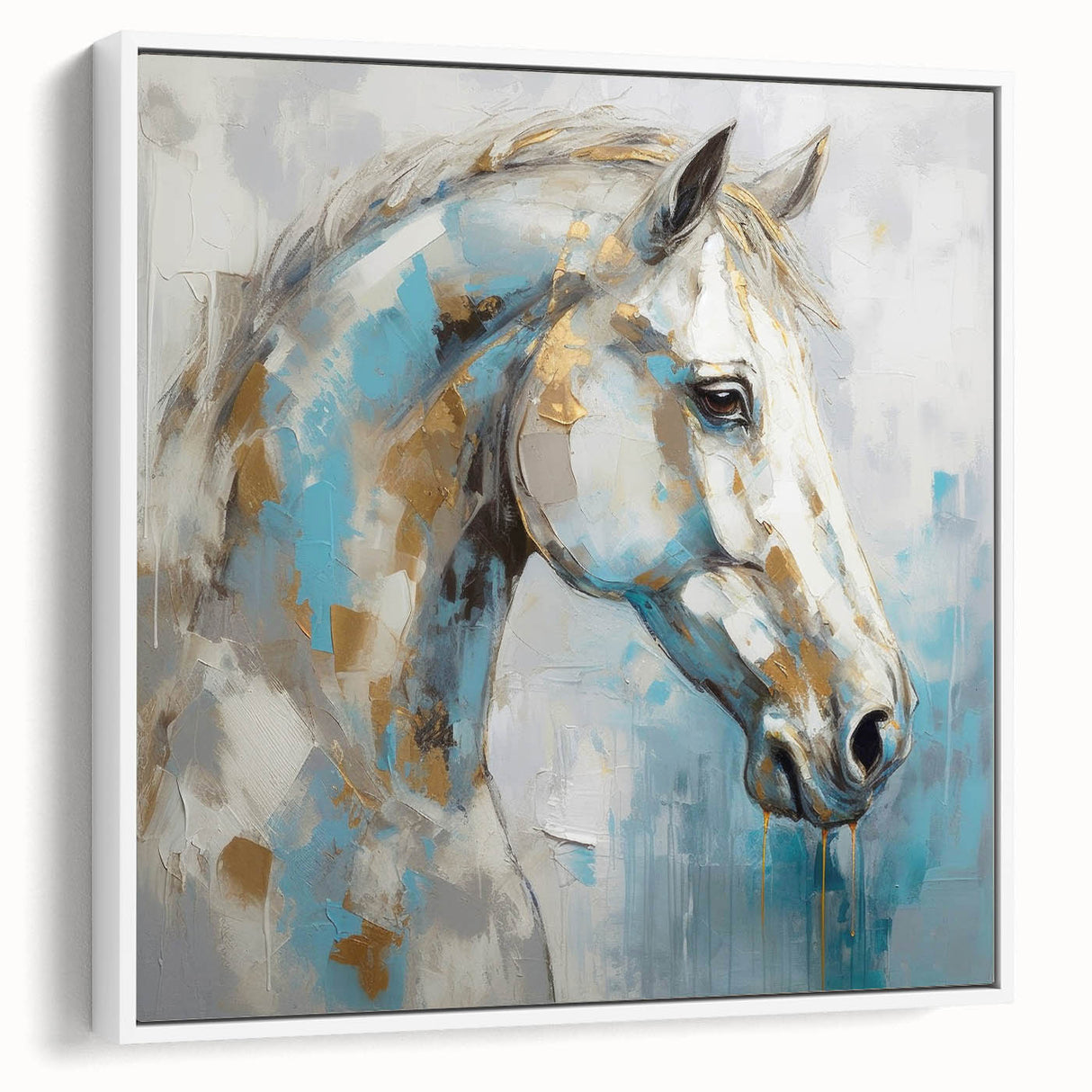 Framed abstract figurative wall art design showcasing vibrant colors and fluid shapes, set against a white backdrop for modern decor.