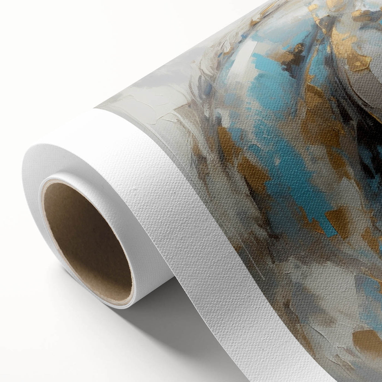 Abstract figurative wall art design on rolled canvas, showcasing vibrant colors and fluid shapes, ideal for modern decor and framing.