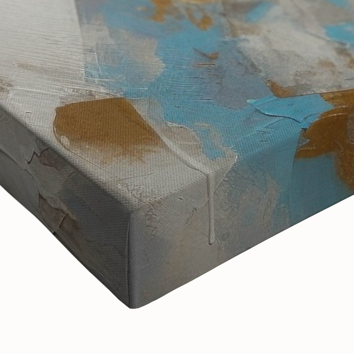 Close-up of a vibrant abstract figurative wall art design on stretched canvas, showcasing bold colors and intricate textures ideal for modern decor.