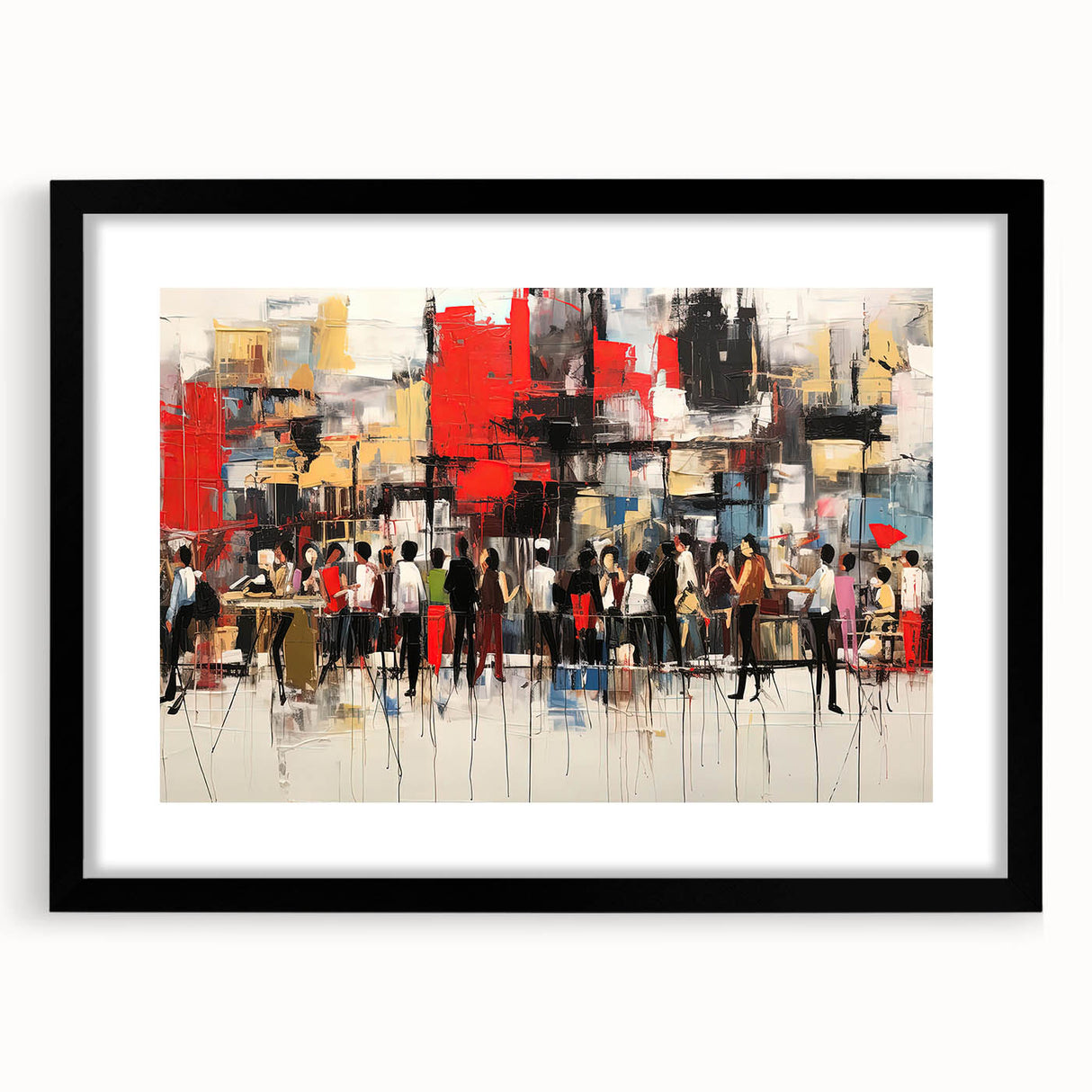 Framed abstract figurative wall art collection showcasing a modern black design with a sleek mat, ideal for contemporary decor.