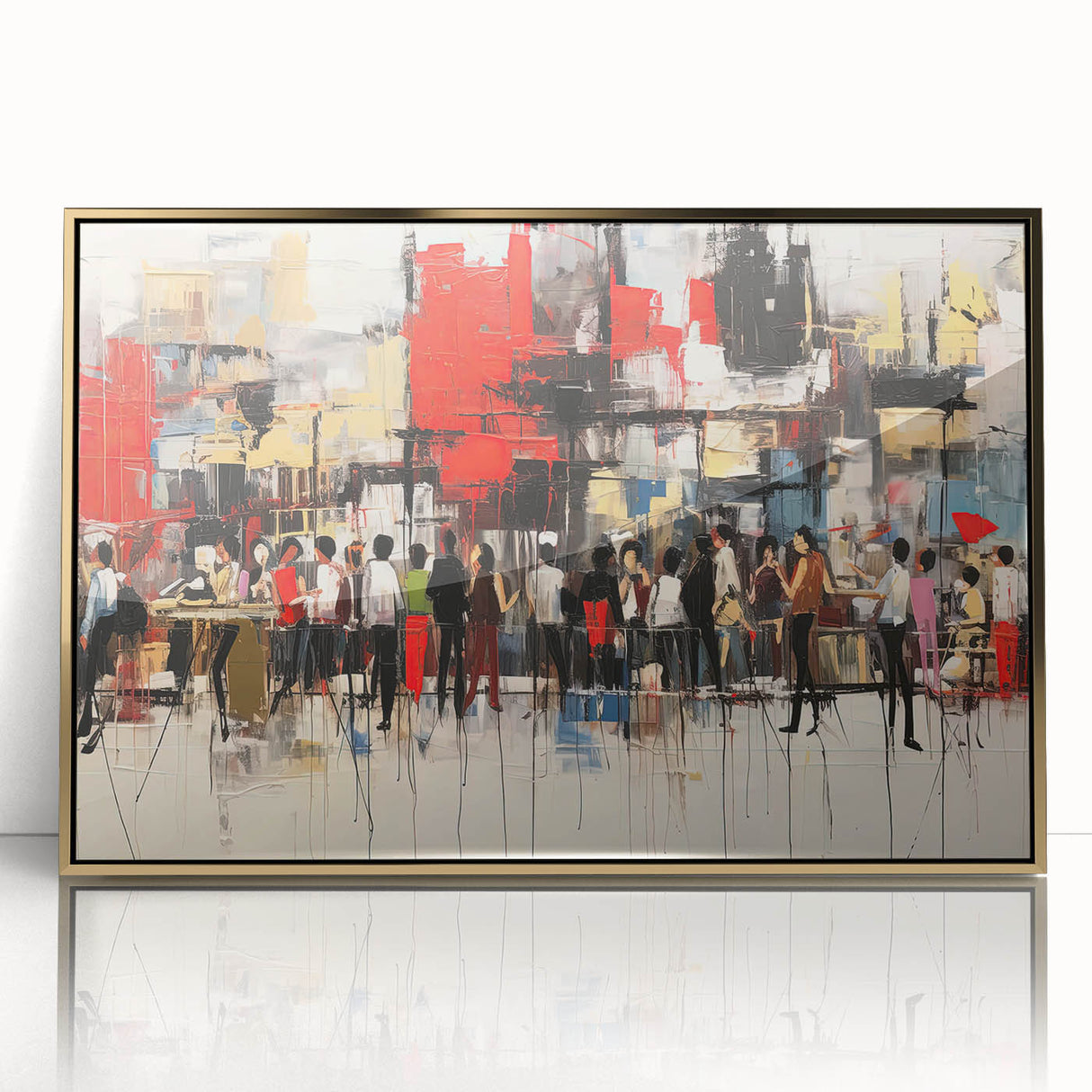 Framed abstract figurative wall art featuring a minimalist gold design on a sleek acrylic surface, enhancing modern decor aesthetics.