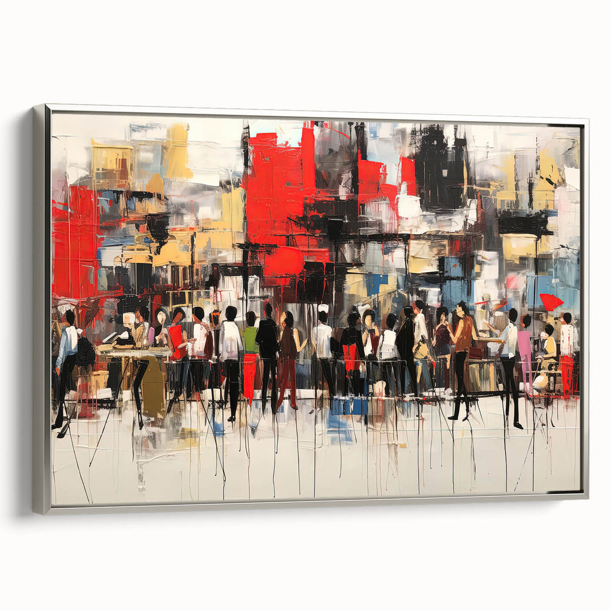 Framed abstract figurative wall art showcasing a modern design in silver tones, displayed in a stylish setting, perfect for contemporary decor.