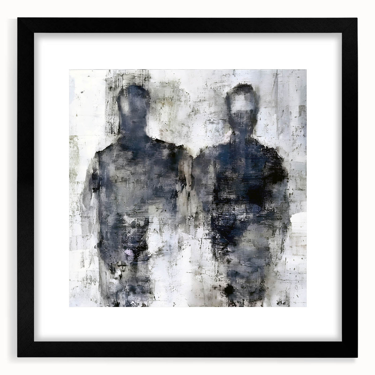 Framed abstract figurative wall art collection featuring vibrant colors and unique shapes, showcased in a sleek black frame with matting.