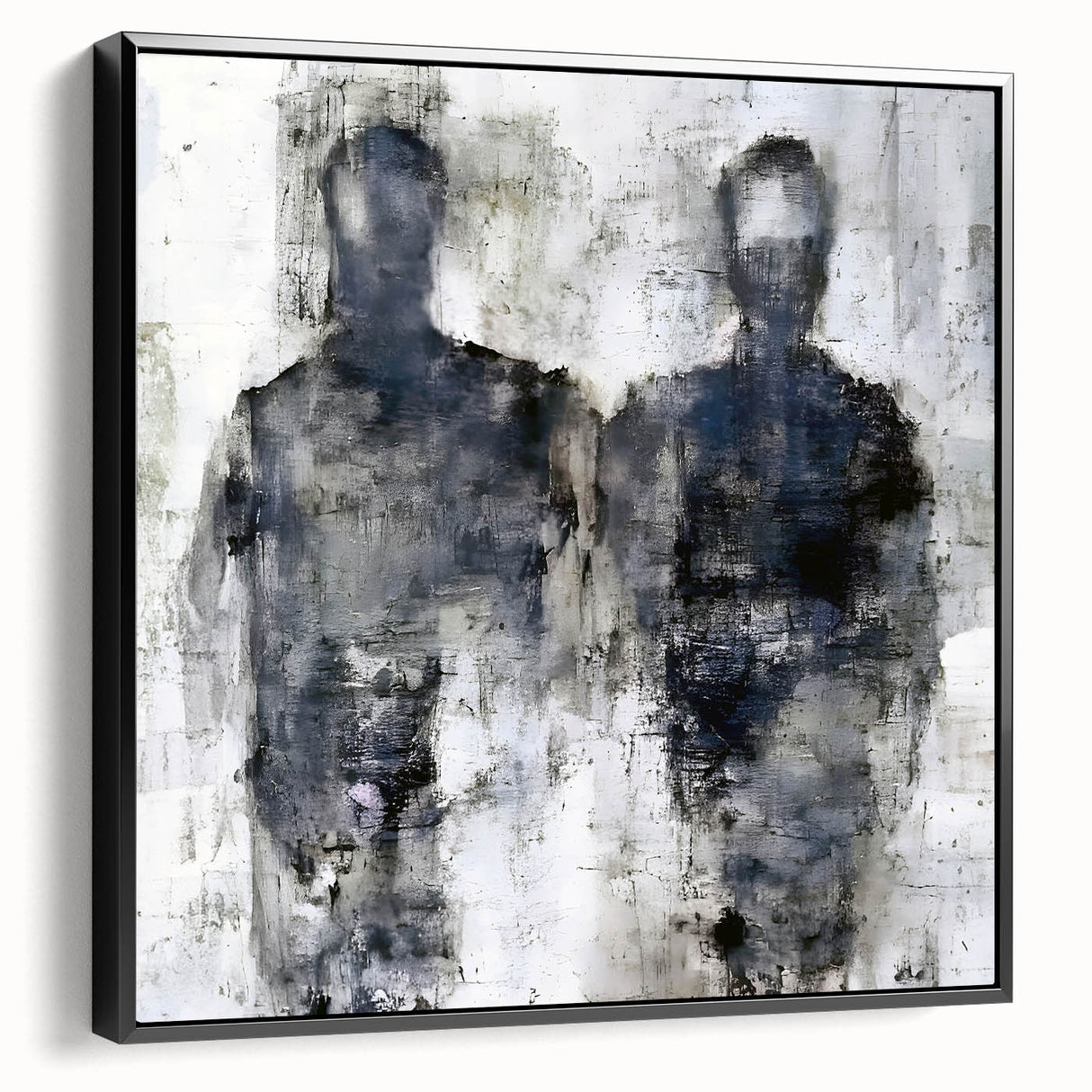 Framed abstract figurative wall art featuring vibrant colors and dynamic shapes, displayed in a black frame, ideal for modern decor.