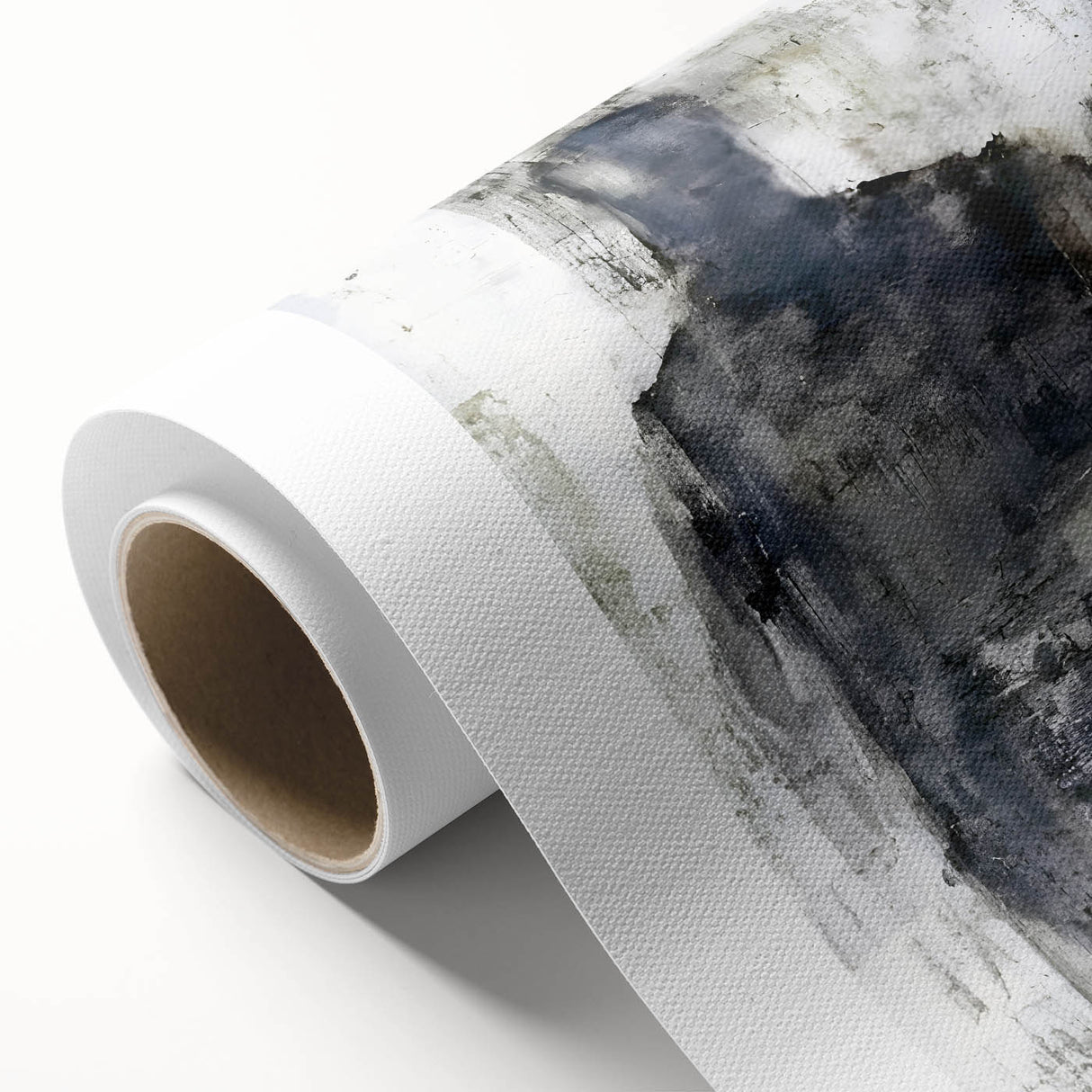 Abstract figurative wall art design on rolled canvas, showcasing vibrant colors and fluid shapes, ideal for modern home decor.