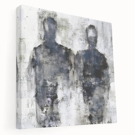 Side view of a stretched canvas wall art piece showcasing an abstract figurative design, featuring vibrant colors and dynamic shapes, ideal for modern decor.