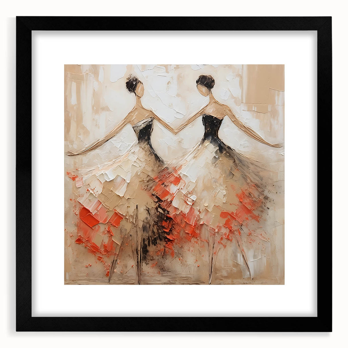 Abstract figurative wall art collection framed with a black mat, showcasing vibrant colors and unique shapes, perfect for modern decor.