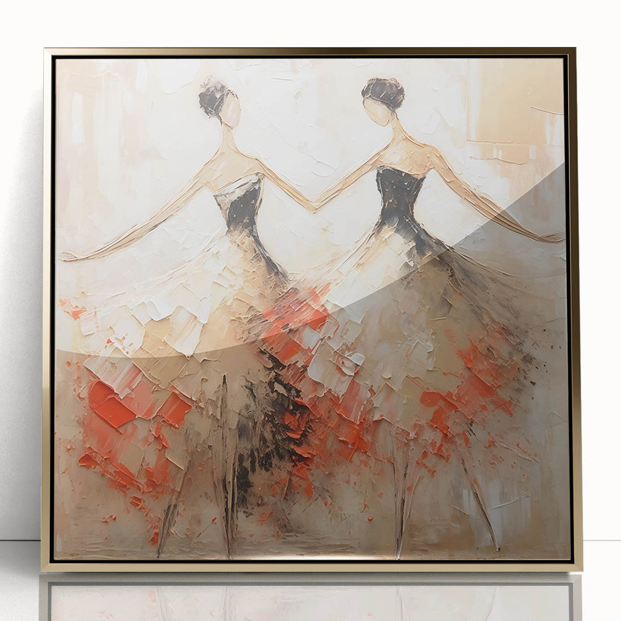 Framed abstract figurative wall art design in gold acrylic, showcasing fluid shapes and modern aesthetics, ideal for contemporary decor.