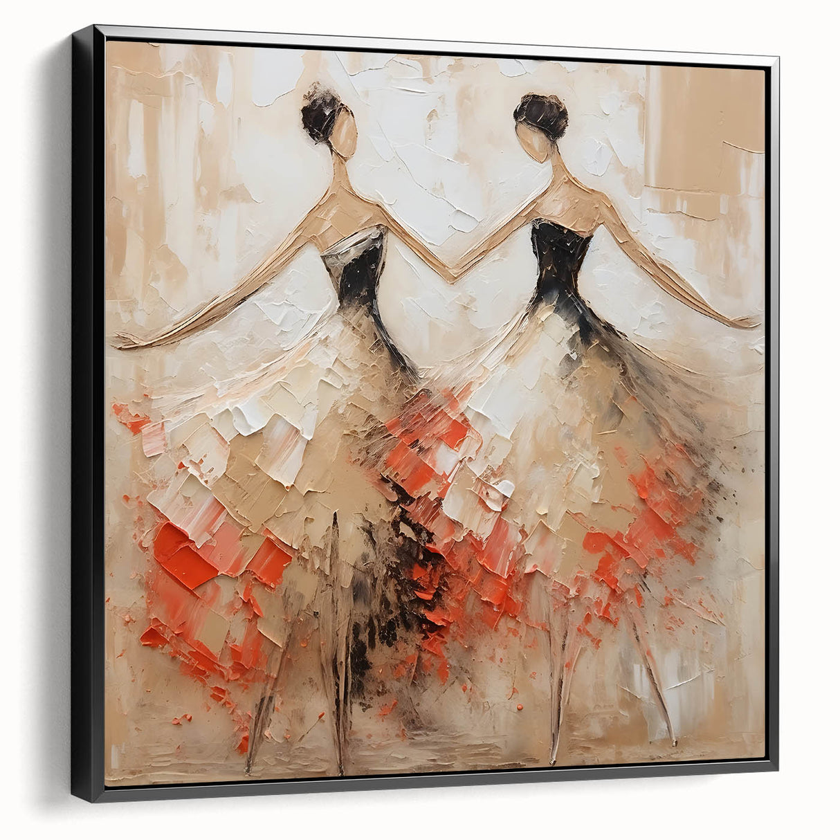 Framed abstract figurative wall art in black with a modern design, showcasing unique shapes and textures against a neutral background.