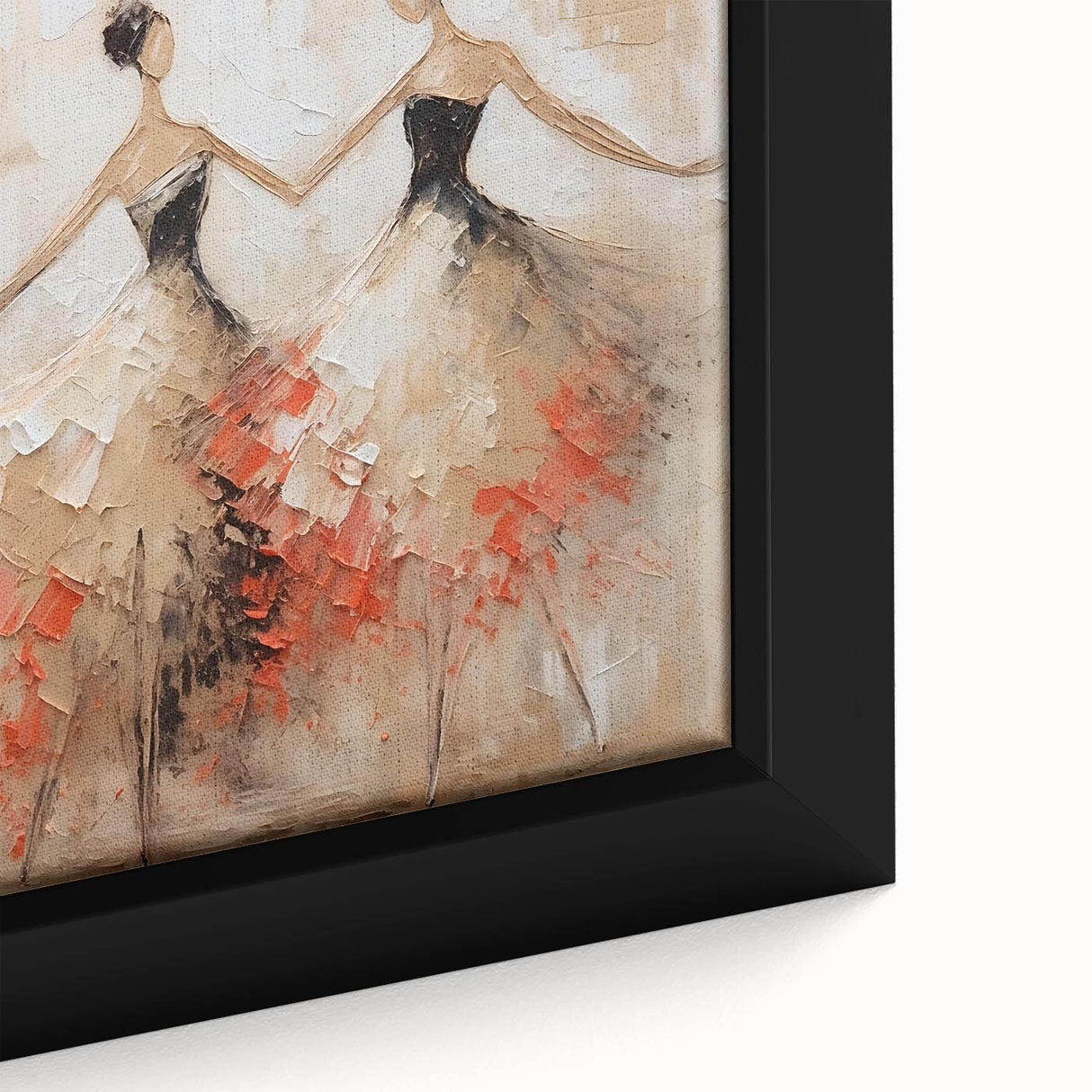 Close-up of an abstract figurative wall art piece, showcasing vibrant colors and intricate details on a framed canvas, perfect for modern decor.