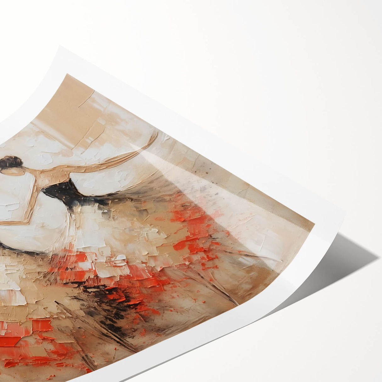 Abstract figurative wall art print showcasing vibrant colors and dynamic shapes, ideal for modern decor, rolled for easy framing and shipping.