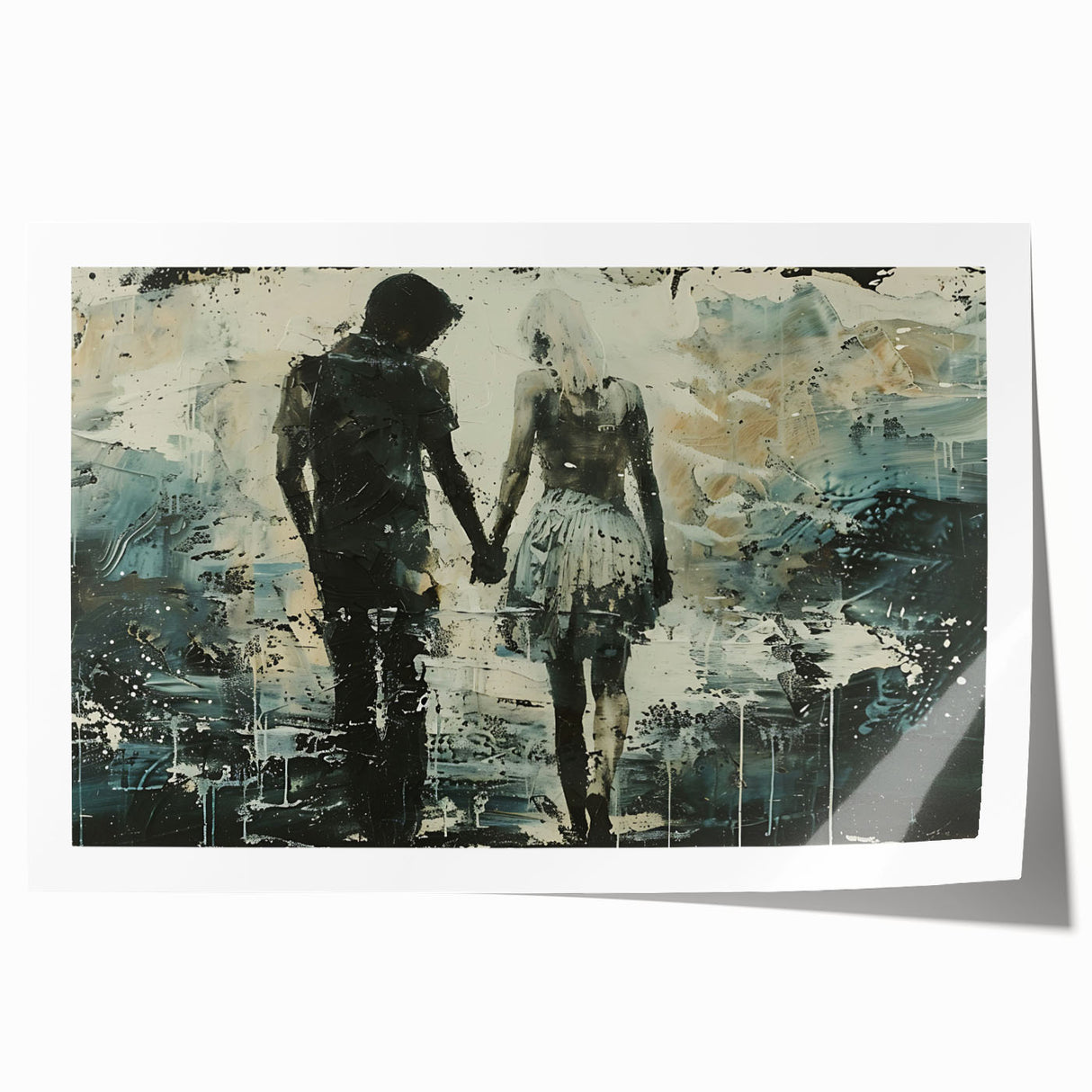 Abstract figurative wall art print showcasing vibrant colors and dynamic shapes, ideal for contemporary home decor and artistic expression.