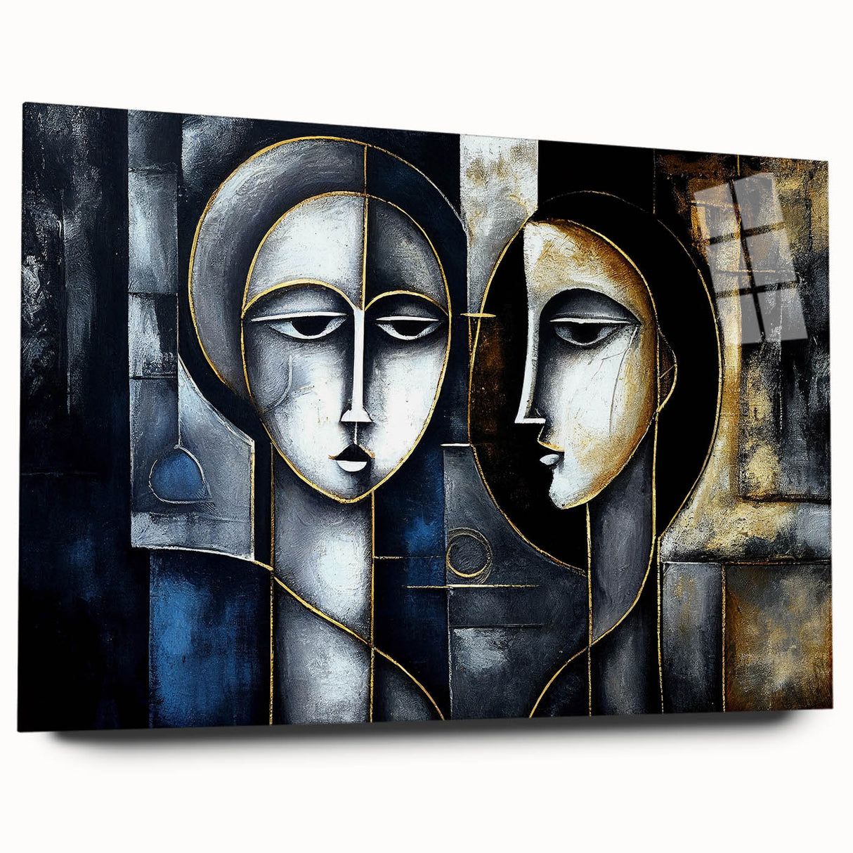 Abstract figurative wall art design showcasing vibrant colors and fluid shapes, mounted in acrylic glass for a modern aesthetic.